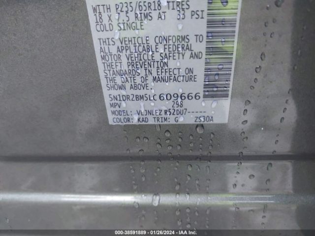 5N1DR2BM5LC609666 Nissan Pathfinder Sv 4wd