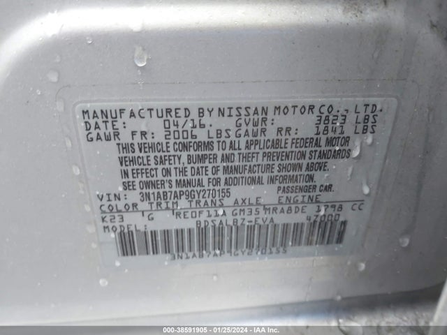Nissan SENTRA S 2016 3N1AB7AP9GY270155 Image 9