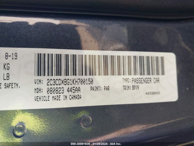 2C3CDXBG1KH700150 Dodge Charger Sxt Rwd