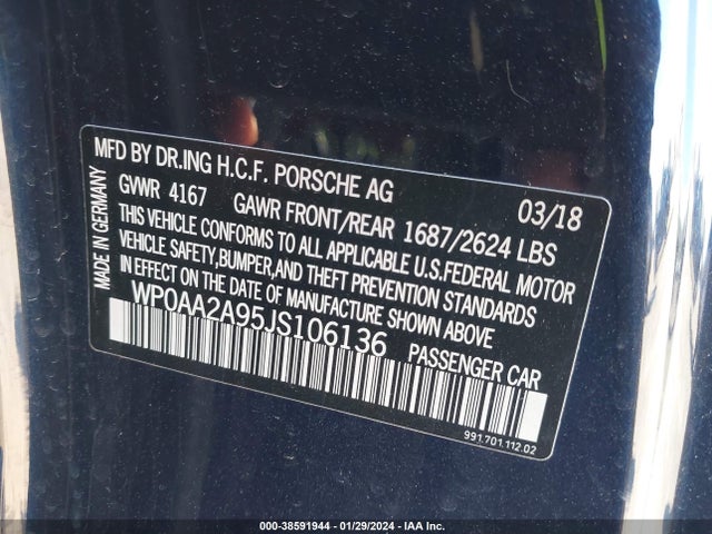 2018 PORSCHE 911 WP0AA2A95JS106136 Photo 8