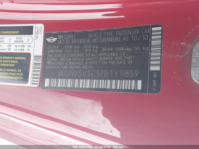2011 MINI COOPER S WMWSV3C57BTY11859 Photo 8