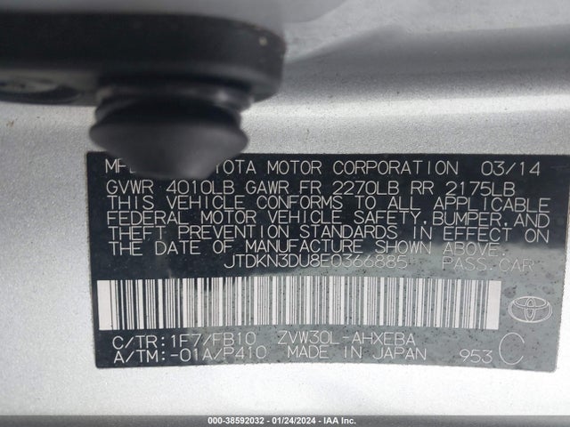 Toyota Prius Two 2014 JTDKN3DU8E0366885 Image 9