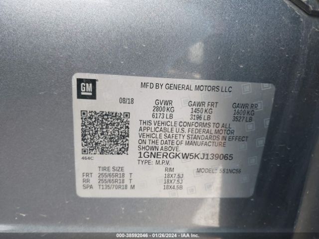 1GNERGKW5KJ139065 Chevrolet Traverse 1lt