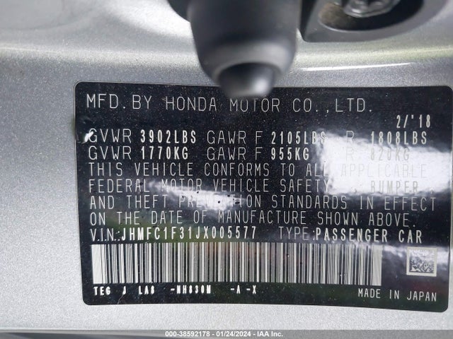 Honda Civic Ex-t 2018 JHMFC1F31JX005577 Image 9