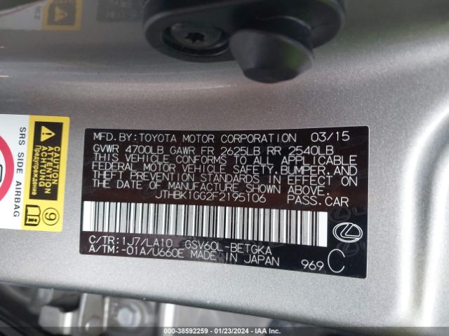 JTHBK1GG2F2195106 Lexus ES 350