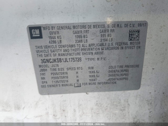 Chevrolet TRAX LS 2018 3GNCJKSB1JL175728 Image 9
