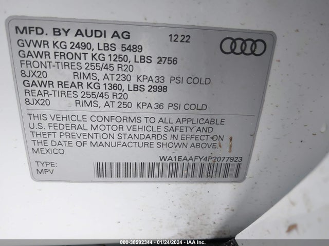 WA1EAAFY4P2077923 Audi Q5 Premium Plus 45 Tfsi S Line Quattro