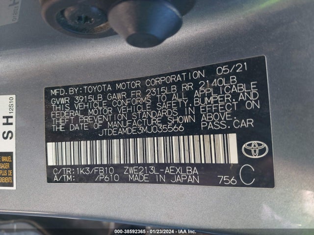Toyota Corolla Hybrid Le 2021 JTDEAMDE3MJ035566 Image 9
