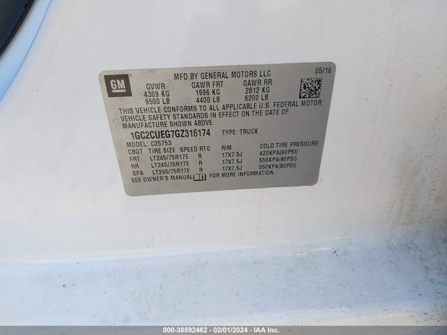 Chevrolet Silverado 2500hd Wt 2016 1GC2CUEG7GZ316174 Image 9
