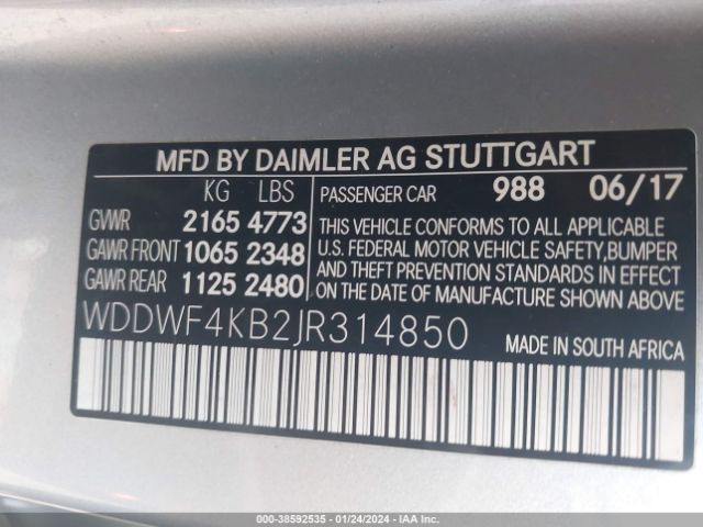WDDWF4KB2JR314850 Mercedes-Benz C 300 4matic