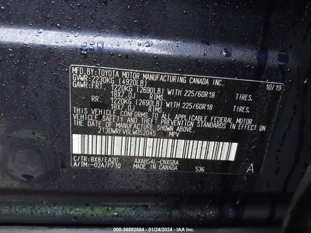 2020 TOYOTA RAV4 LIMITED HYBRID VIN: 2T3DWRFV6LW052045