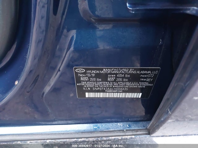 2020 HYUNDAI SONATA SEL VIN: 5NPEF4JA6LH004435