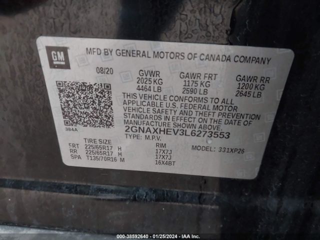 2020 CHEVROLET EQUINOX 2GNAXHEV3L6273553 Photo 8