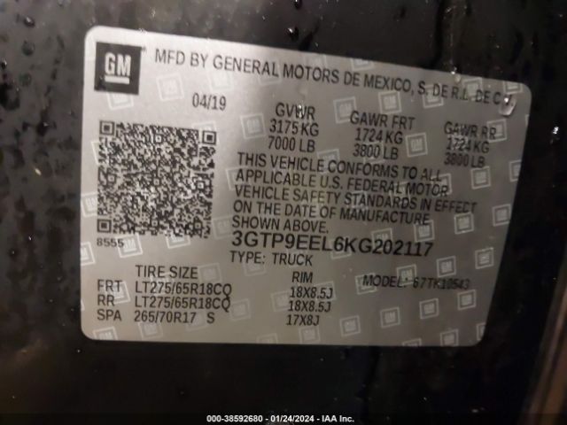 3GTP9EEL6KG202117 GMC Sierra 1500 At4