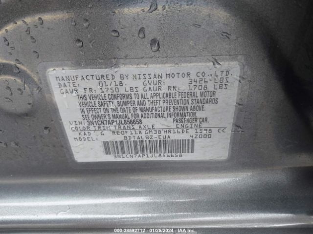 3N1CN7AP1JL856658 Nissan Versa 1.6 Sv