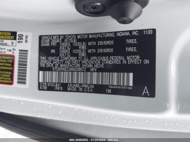 5TDERKEC0MS006572 Toyota Sienna Platinum
