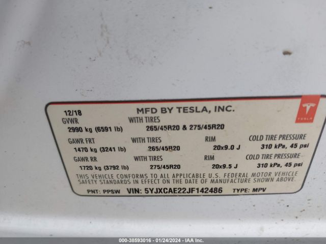 5YJXCAE22JF142486 Tesla Model X 100d/75d/p100d
