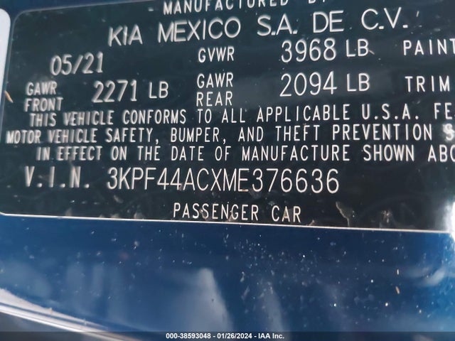 KIA FORTE GT 2021 3KPF44ACXME376636 Image 9