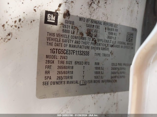 1GTG5CE37F1132938 GMC CANYON SLT