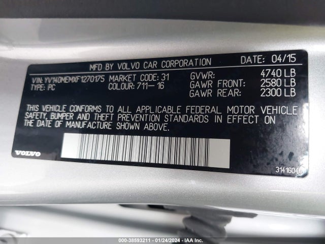 YV140MEMXF1270175 Volvo V60 T5 Platinum