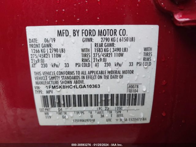 1FM5K8HC1LGA10363 Ford Explorer Platinum