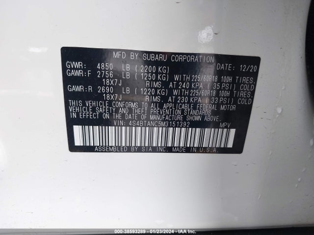 Subaru Outback Limited 2021 4S4BTANC5M3151392 Image 9