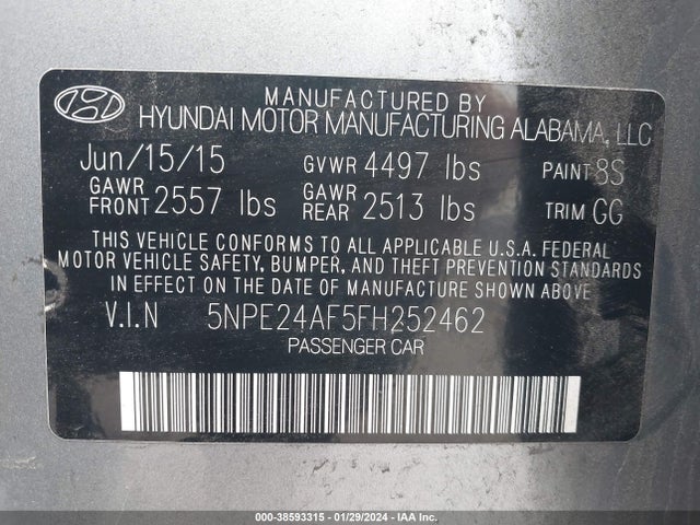Hyundai SONATA SE 2015 5NPE24AF5FH252462 Image 9