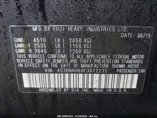 Subaru Legacy 2.5i Premium 2015 4S3BNAH60F3072235 Image 9