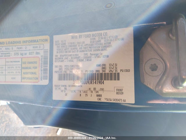 Ford Fusion Hybrid S 2018 3FA6P0UU9JR141904 Image 9
