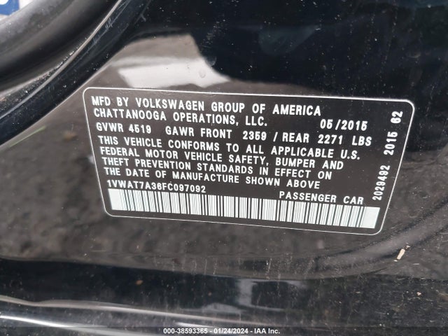 1VWAT7A36FC097092 Volkswagen Passat 1.8t Limited Edition