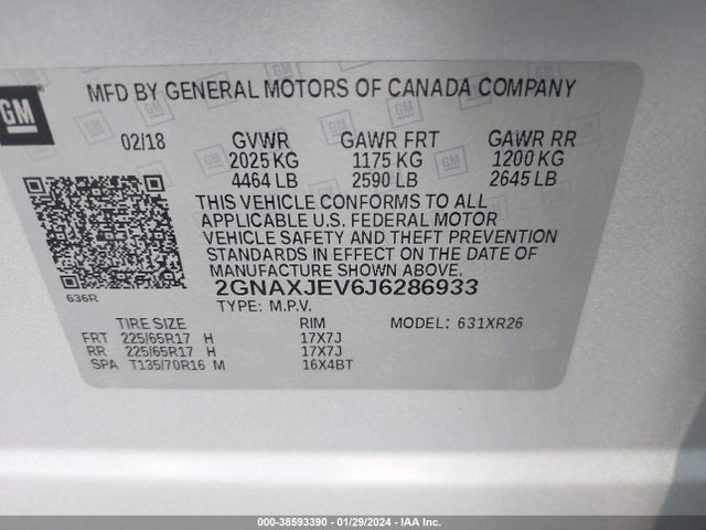 Chevrolet EQUINOX LT 2018 2GNAXJEV6J6286933 Image 9