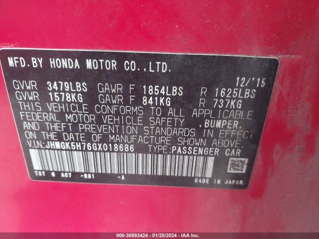 Honda FIT EX 2016 JHMGK5H76GX018686 Image 9