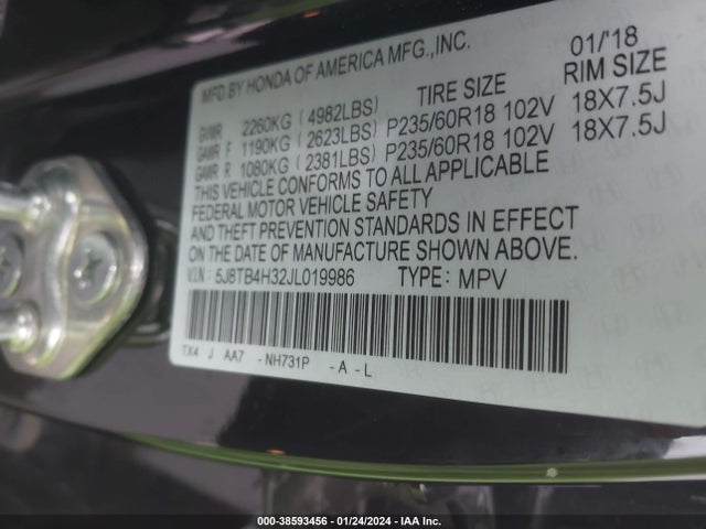 5J8TB4H32JL019986 Acura Rdx Base (a6)/w/acurawatch Plus
