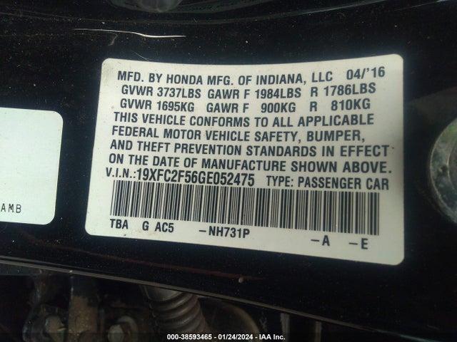 Honda Civic Lx 2016 19XFC2F56GE052475 Image 9