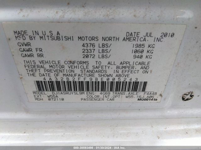 2011 MITSUBISHI GALANT 4A32B2FF9BE005243 Photo 8