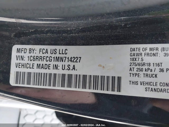 1C6RRFCG1MN714227 RAM 1500 Tradesman Quad Cab 4x4 6'4 Box