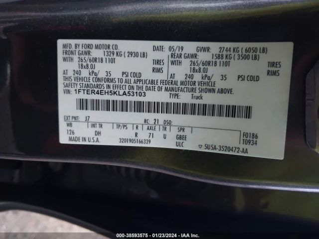 1FTER4EH5KLA53103 Ford Ranger Lariat