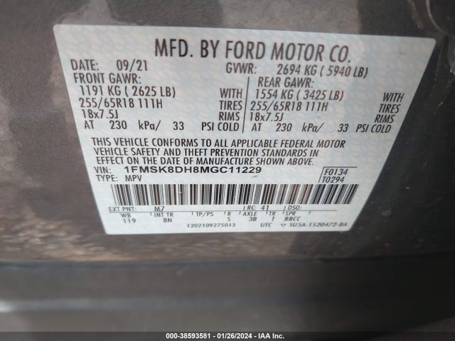 Ford EXPLORER XLT 2021 1FMSK8DH8MGC11229 Image 9