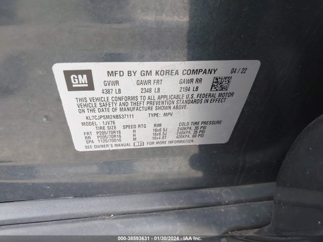 Chevrolet Trax Awd Lt 2022 KL7CJPSM2NB537111 Image 9