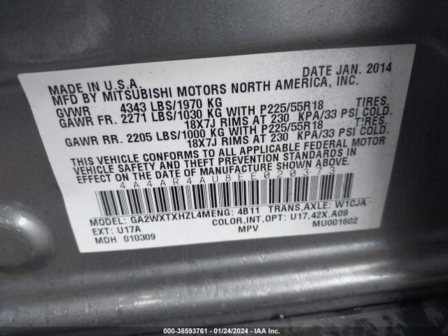 4A4AR4AU8EE020373 Mitsubishi Outlander Sport Se