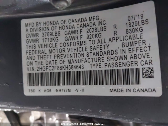 Honda Civic Sport 2019 2HGFC2F88KH584643 Image 9