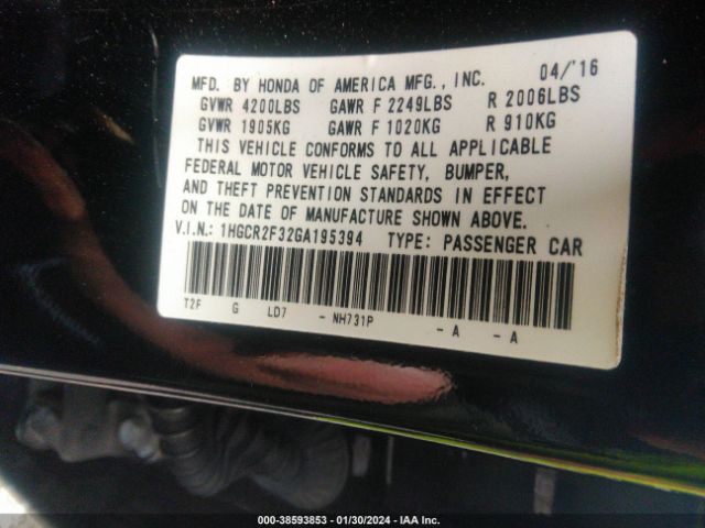 1HGCR2F32GA195394 Honda ACCORD LX