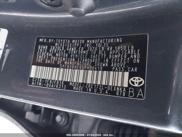 Toyota COROLLA LE 2016 5YFBURHE6GP400419 Image 9