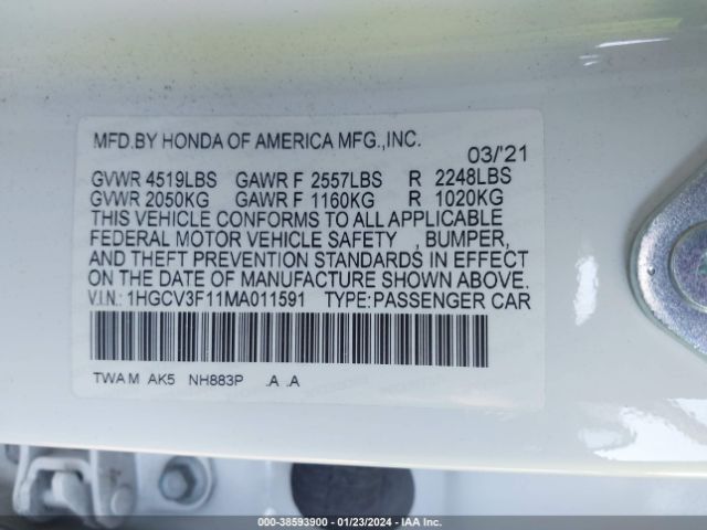 1HGCV3F11MA011591 Honda ACCORD HYBRID
