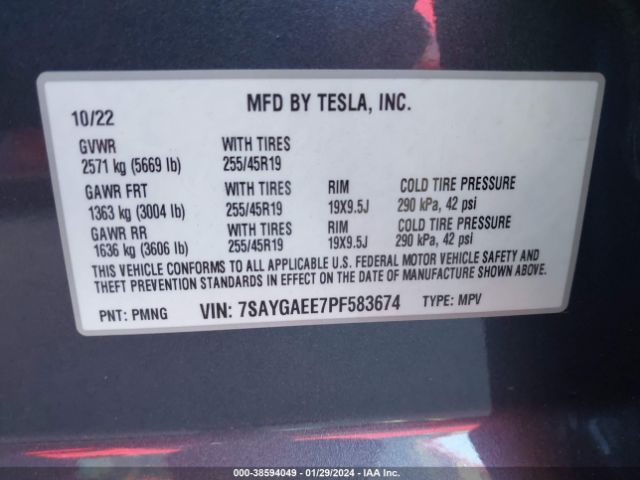 7SAYGAEE7PF583674 Tesla Model Y Awd/long Range Dual Motor All-wheel Drive