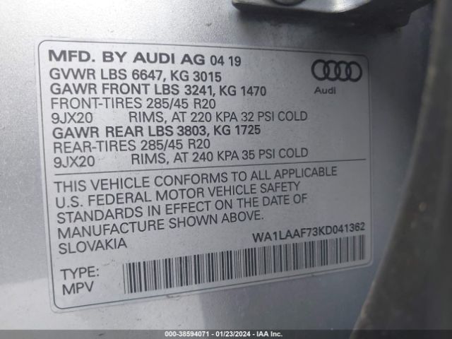 2019 AUDI Q7 WA1LAAF73KD041362 Photo 8