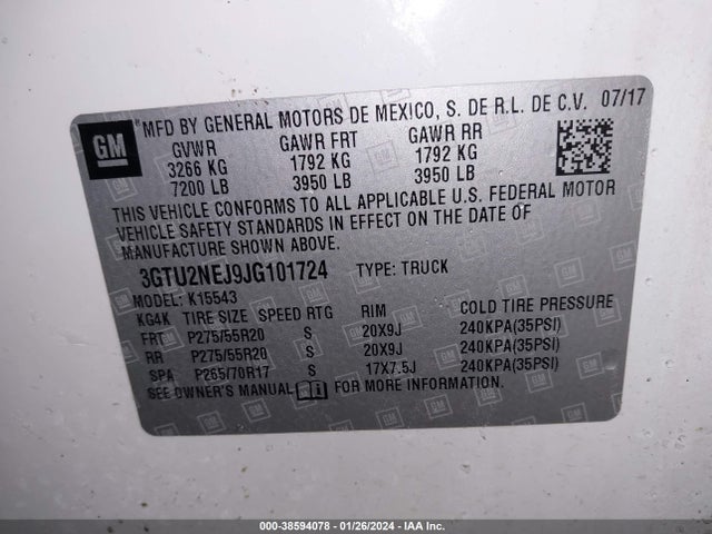 GMC Sierra 1500 Slt 2018 3GTU2NEJ9JG101724 Image 9
