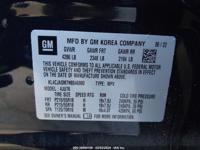 KL4CJASM7NB546980 Buick Encore Fwd Preferred