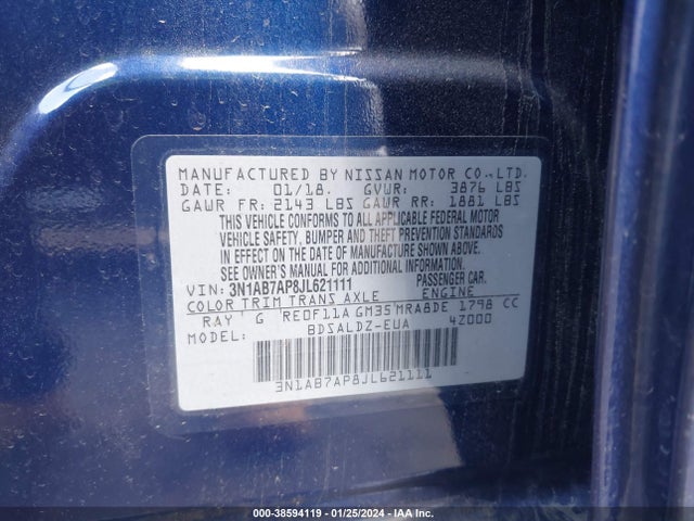 Nissan SENTRA SV 2018 3N1AB7AP8JL621111 Image 9