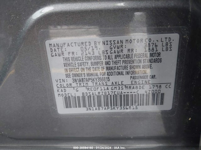 Nissan SENTRA SR 2019 3N1AB7AP5KY356815 Image 9